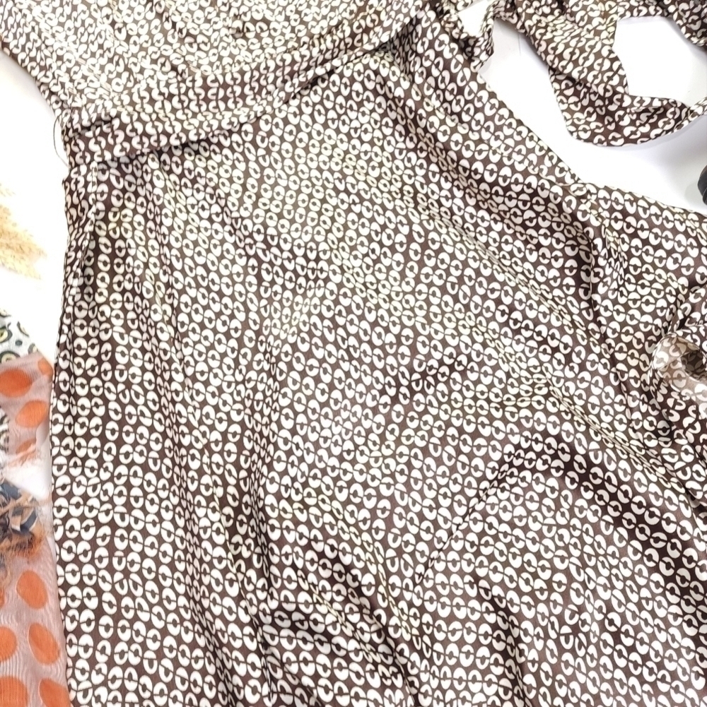 New A.P.N.Y. Brown White Patterned Satin Dress Sz 12 - Picture 11 of 16